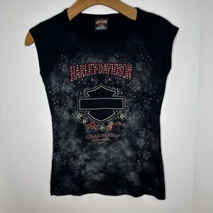 Women's Harley Davidson Tshirt M Black Pacific Honolulu Hawaii Floral Blank